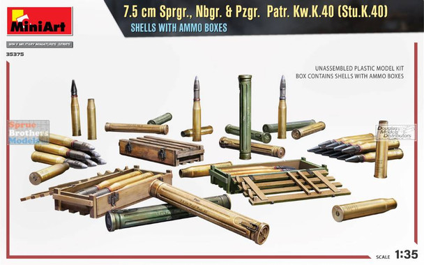 MIA35375 1:35 MiniArt 7.5cm Sprgr, Nbgr & Pzgr Patr KwK 40 (StuK.40) Shells with Ammo Boxes