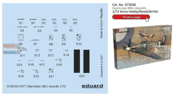 EDUD72036 1:72 Eduard Decals - Hurricane Mk.I Stencils
