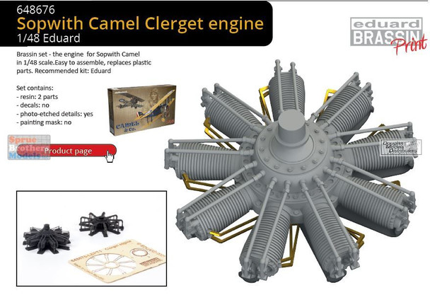 EDU648676 1:48 Eduard Brassin Print - Sopwith Camel Clerget Engine (EDU kit)