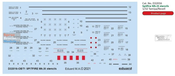 EDUD32016 1:32 Eduard Decals - Spitfire Mk.IX Stencils