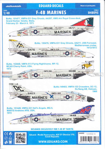 EDUD48095 1:48 Eduard Decals - F-4B Phantom II Marines VMFA-531 VMFA-513 VMFA-122 VMFA-321 (TAM kit)