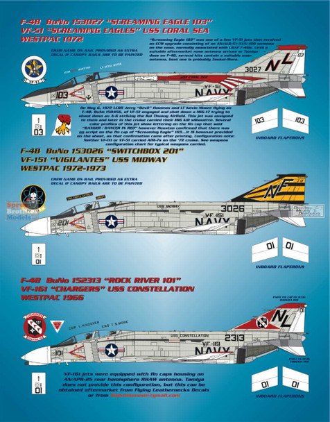 BMA48020 1:48 Bullseye Model Aviation Decals - F-4B Phantom II 'Fleet Phantoms IV'