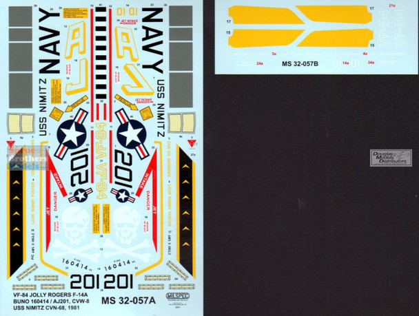 CAMMS32057 1:32 MilSpec Decals - F-14A Tomcat VF-84 Jolly Rogers USS Nimitz 1981