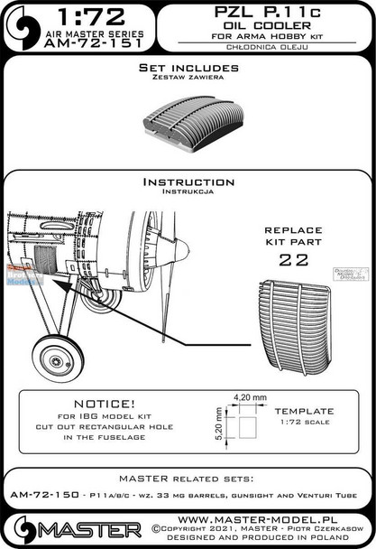 MASAM72151 1:72 Master Model PZL P.11c Oil Cooler (ARM kit)