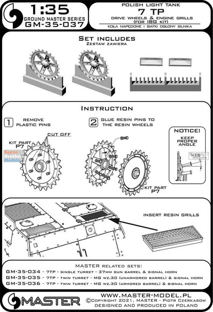 MASGM35037 1:35 Master Model Polish Light Tank 7 TP Drive Wheels & Engine Grills