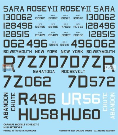 CARCD48207 1:48 Caracal Models Decals - HUP-2 Retriever - Sprue