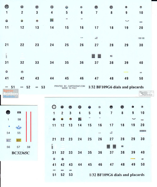 BARBC32365 1:32 BarracudaCals Bf109G-2 thru G-14 Cockpit Stencils and Placards