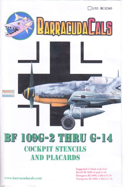 BARBC32365 1:32 BarracudaCals Bf109G-2 thru G-14 Cockpit Stencils and Placards