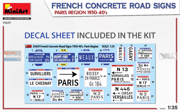 MIA35659 1:35 MiniArt French Concrete Road Signs (Paris Region 1930 - 1940's)