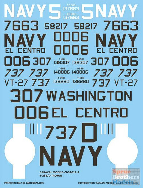 CARCD32019 1:32 Caracal Models Decals - USAF & US Navy T-28B T-28D Trojan