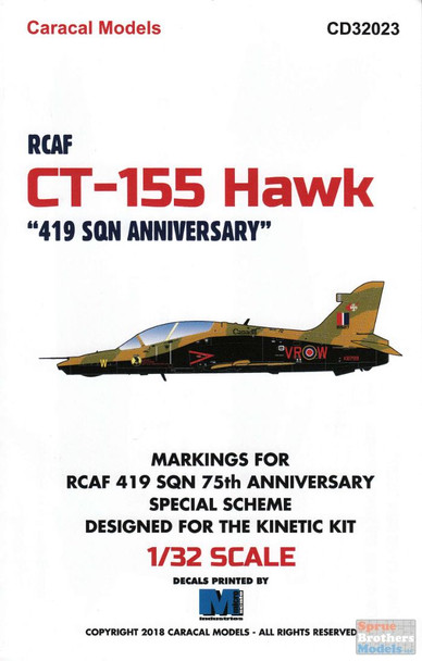 CARCD32023 1:32 Caracal Models Decals - RCAF CT-155 Hawk 419SQ Anniversary