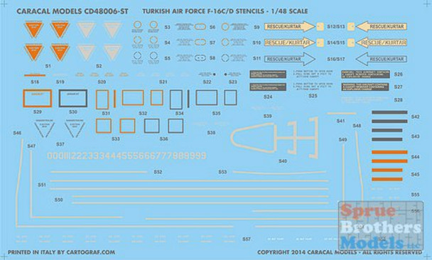 CARCD48007 1:48 Caracal Models Decals - F-16C F-16D Falcon Turkish Air Force Pt 2