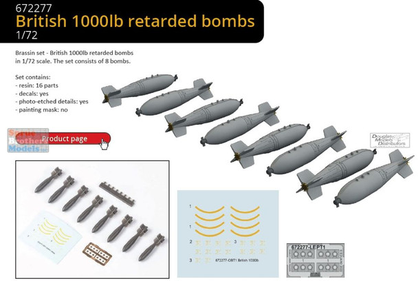 EDU672277 1:72 Eduard Brassin British 1000lb Retarded Bomb Set