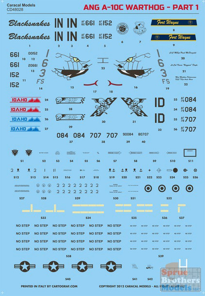 CARCD48028 1:48 Caracal Models Decals - A-10C Thunderbolt II Idaho & Indiana ANG