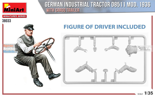 MIA38033 1:35 Miniart German Industrial Tractor D8511 Mod 1936 with Cargo Trailer