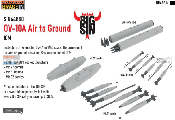 EDUSIN64880 1:48 Eduard BIG SIN OV-10A Bronco Air to Ground Weapons Set (ICM kit) EDUSIN64880 1:48 Eduard BIG SIN OV-10A Bronco Air to Ground Weapons Set (ICM kit)