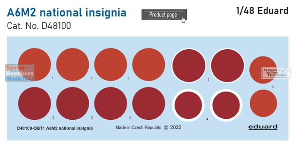 EDUD48100 1:48 Eduard Decals - A6M2 Zero National Insignia