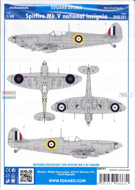 EDUD48101 1:48 Eduard Decals - Spitfire Mk.V National Insignia