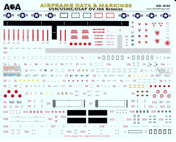 AOA48021 1:48 AOA Decals - USAF/USN/USMC OV-10A Bronco Airframe Data & Markings