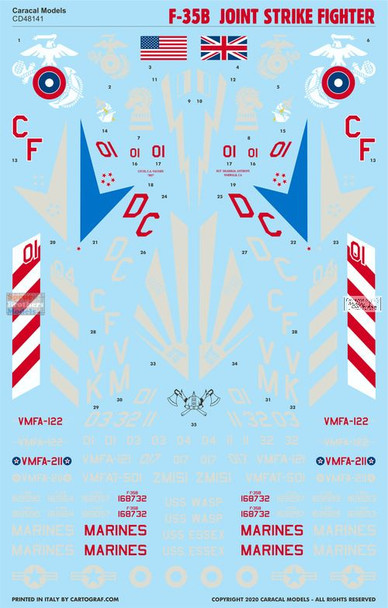 CARCD48141 1:48 Caracal Models Decals - F-35B Lightning II Joint Strike Fighter