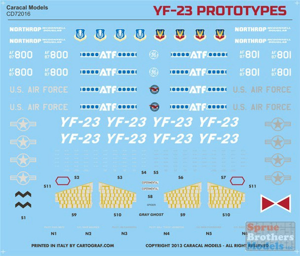 CARCD72016 1:72 Caracal Models Decals - YF-23