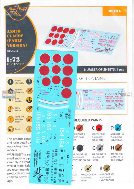 CLPCPD72003D 1:72 Clear Prop Models A5M2b Claude (early) Decals Set (CLP kit)