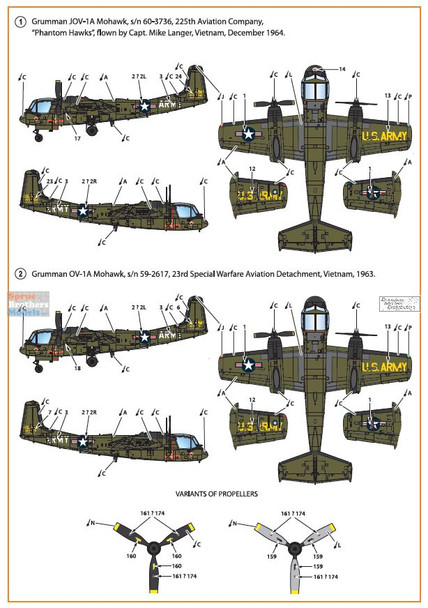 CLPCPD72006D 1:72 Clear Prop Models OV-1A JOV-1A Mohawk Decals Set (CLP kit)