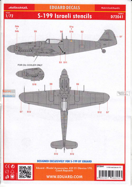 EDUD72041 1:72 Eduard Decals - S-199 Israeli Stencils