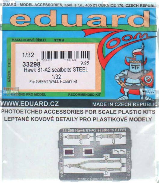 EDU33298 1:32 Eduard Zoom Color PE - Hawk 81-A2 Seatbelts [STEEL] (GWH kit)