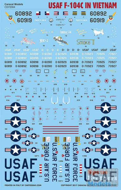 CARCD72064 1:72 Caracal Models Decals - F-104C Starfighter in Vietnam