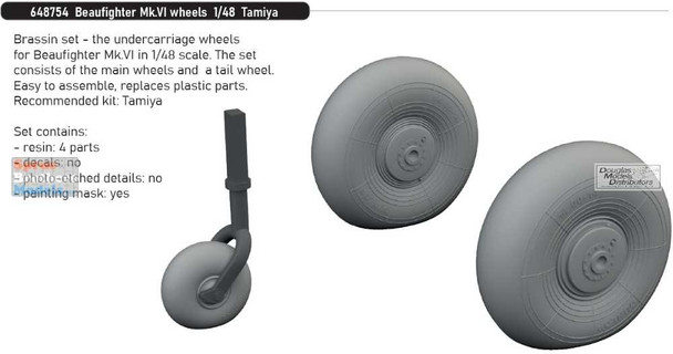 EDU648754 1:48 Eduard Brassin Beaufighter Mk.IV Wheels (TAM kit)