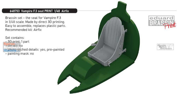 EDU648753 1:48 Eduard Brassin Print Vampire F.3 Seat (AFX kit)