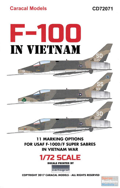CARCD72071 1:72 Caracal Models Decals - F-100 Super Sabre in Vietnam