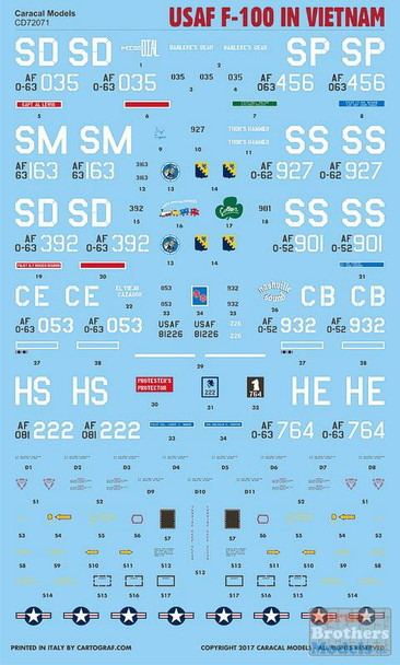 CARCD72071 1:72 Caracal Models Decals - F-100 Super Sabre in Vietnam