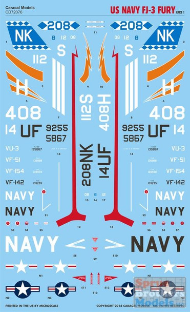 CARCD72076 1:72 Caracal Models Decals - FJ-3 Fury Part 1