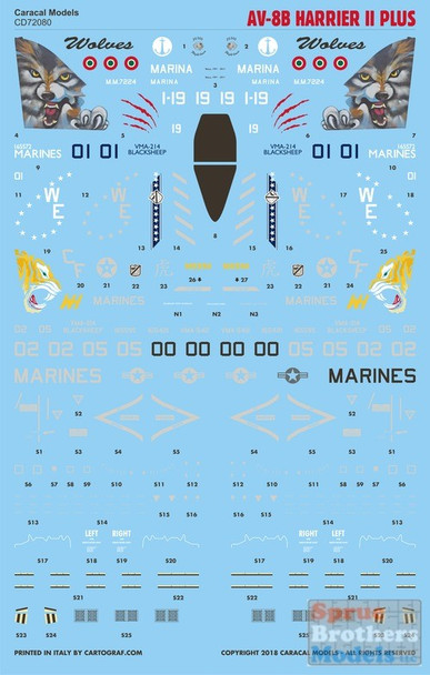 CARCD72080 1:72 Caracal Models Decals - AV-8B Harrier II Plus