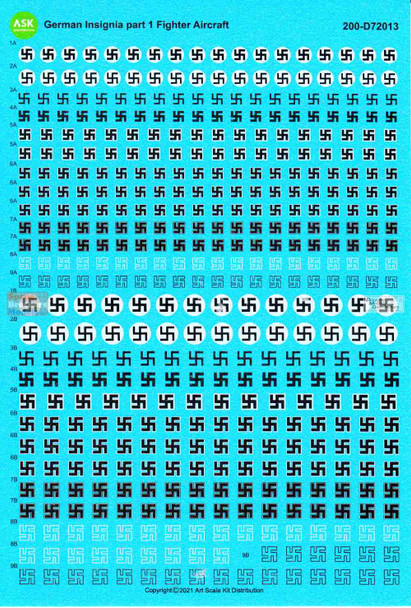 ASKD72013 1:72 ASK/Art Scale Decals - German Insignia Fighters Vertical Stablizer Part 1