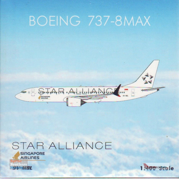 PHX04441 1:400 Phoenix Model Singapore Airlines B737-8 Max Reg #9V-MBL 'Star Alliance' (pre-painted/pre-built)
