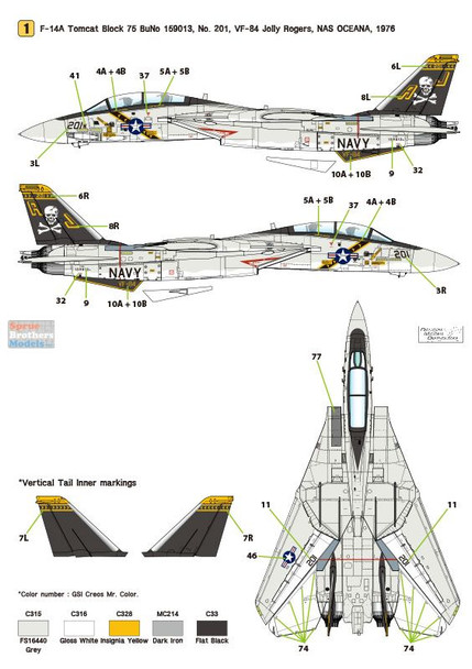 WPDDEC72012 1:72 Wolfpack Decal - F-14A Tomcat Part 3 VF-84 Jolly Rogers 1970s Era