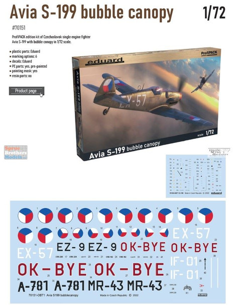 EDU70151 1:72 Eduard Avia S-199 Bubble Canopy ProfiPack Edition