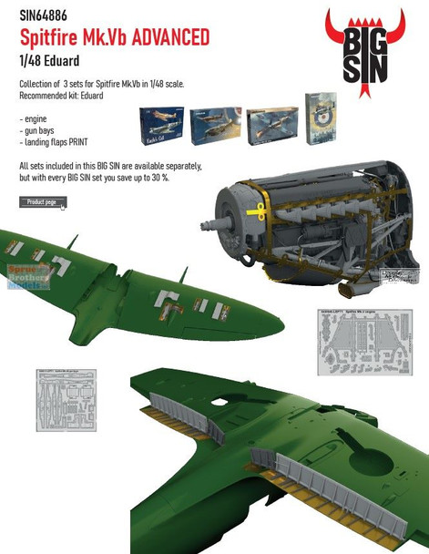 EDUSIN64886 1:48 Eduard BIG SIN Spitfire Mk.Vb Advanced Detail Set (EDU kit)