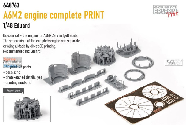 EDU648763 1:48 Eduard Brassin Print - Complete A6M2 Zero Engine (EDU kit)