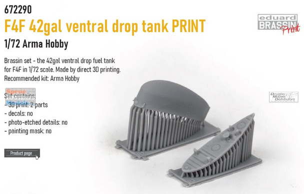 EDU672290 1:72 Eduard Brassin Print F4F Wildcat 42-gallon Ventral Drop Tank (ARH kit) EDU672290 1:72 Eduard Brassin Print F4F Wildcat 42-gallon Ventral Drop Tank (ARH kit)