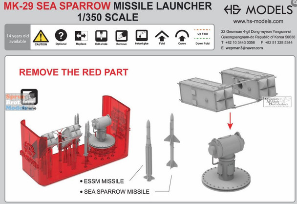 HSMU350042U 1:350 HS Models US Navy Mk.29 Sea Sparrow Missile Launcher