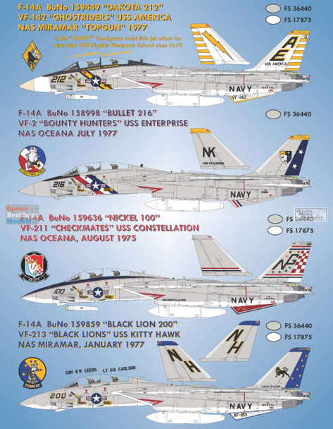 BMA48024 1:48 Bullseye Model Aviation Decals - F-14A Tomcat 'Fleet Tomcats #2'