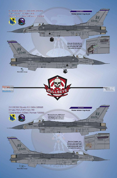 BMA48023 1:48 Bullseye Model Aviation Decals - F-16CG F-16CJ Falcon / Viper 'Warheads on Foreheads II' Operation Allied Force