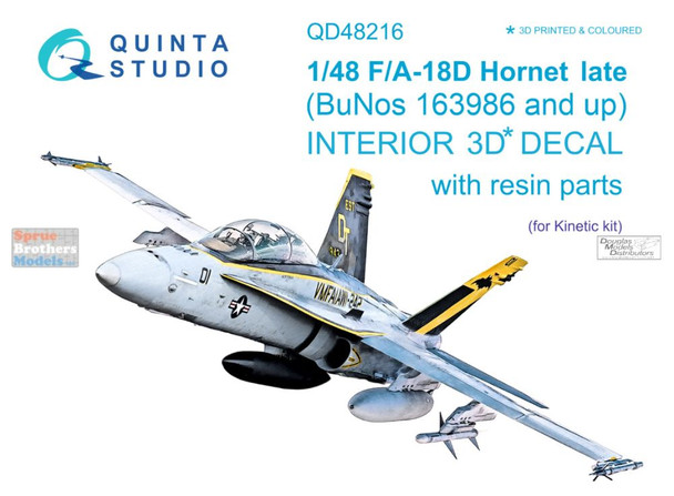 QTSQD48216 1:48 Quinta Studio Interior 3D Decal - F-18D Hornet Late BuNo 163986+ (KIN kit)