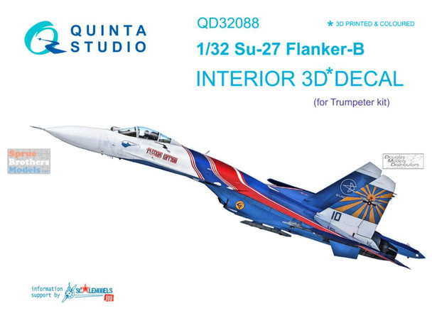 QTSQD32088 1:32 Quinta Studio Interior 3D Decal - Su-27 Flanker B (TRP kit)