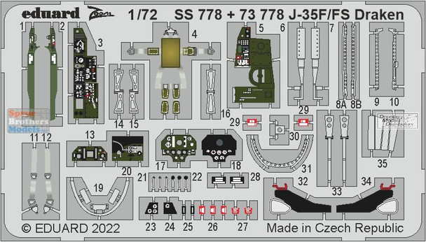 EDUSS778 1:72 Eduard Color Zoom PE - J-35F/FS Draken (HAS/H2K kit)