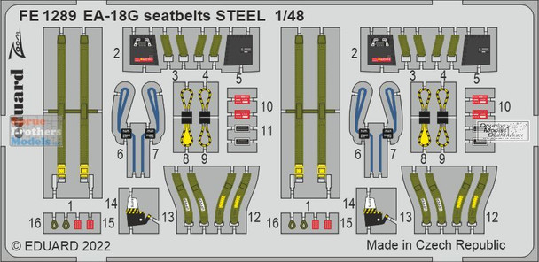 EDUFE1289 1:48 Eduard Color Zoom PE - EA-18G Growler Seatbelts [STEEL] (MNG kit)